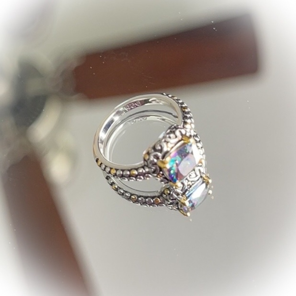 Sterling Silver Celtic Rainbow Topaz Cushion CZ - Picture 5 of 9